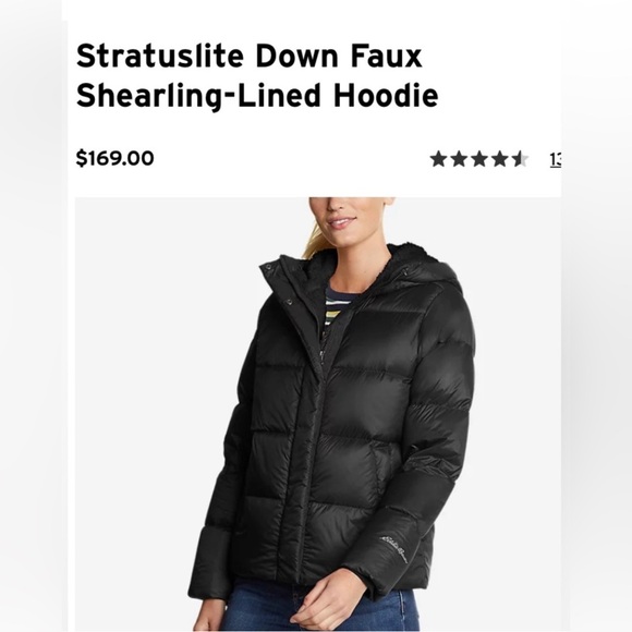NWT Eddie Bauer extra large Stratuslite Down Faux Shearling Lined Hoodie Jacket - Picture 16 of 16